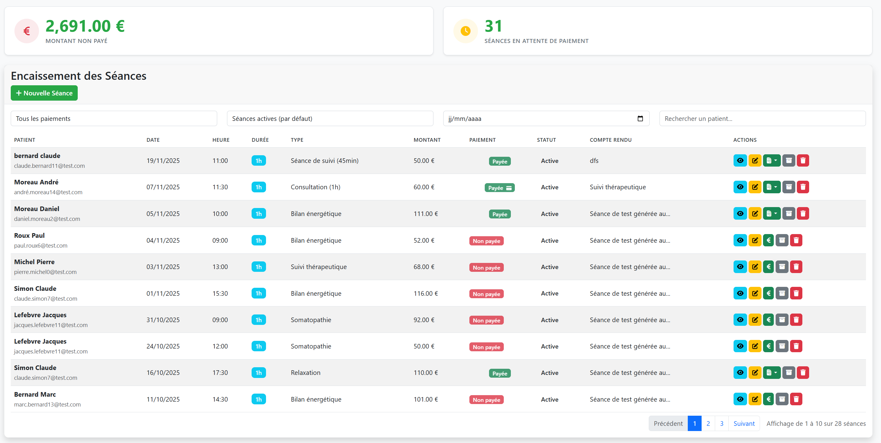 Agenda et suivi de séances pour somatopathe — cabinet-en-ligne.fr